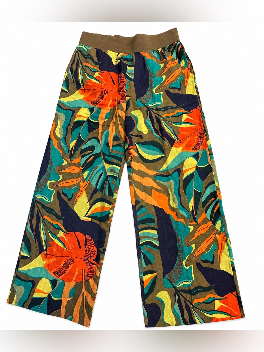 Soft Surroundings Linen Tropical Wide Leg Pants Women Medium Floral Resort Beach